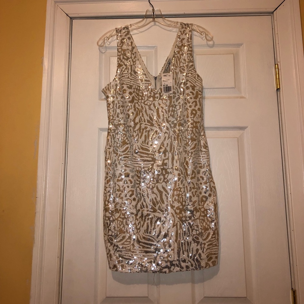 Shirt-length-dress-Sparkling silver and white